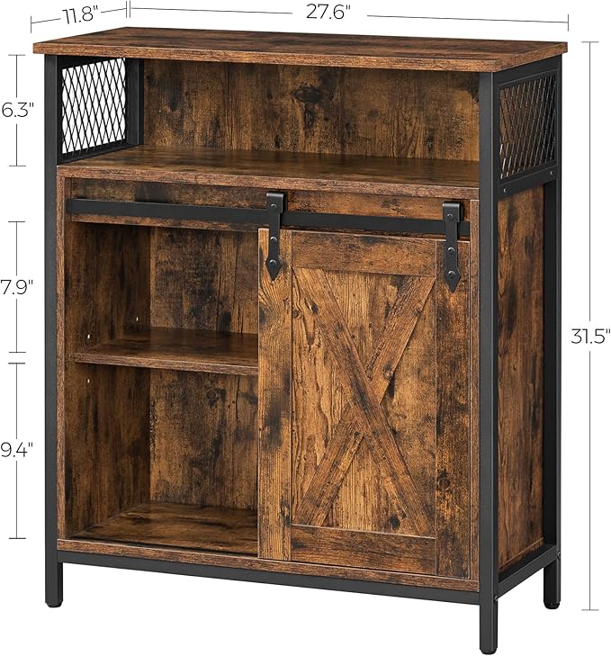 VASAGLE Buffet Cabinet, Coffee Bar Storage Cabinet, Sideboard with 1 Sliding Barn Door, Adjustable Shelves, 11.8 x 27.6 x 31.5 Inches, for Living Room, Rustic Brown and Ink Black ULSC089B01
