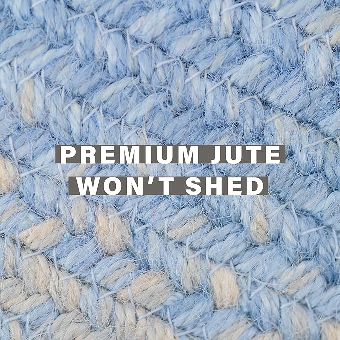 Homespice Sky Blue Jute Braided Rope Rug, 5x8' Rectangle - Country Style Coastal Decor, Perfect for Bedrooms and Living Rooms - Easy to Clean and Pet Friendly