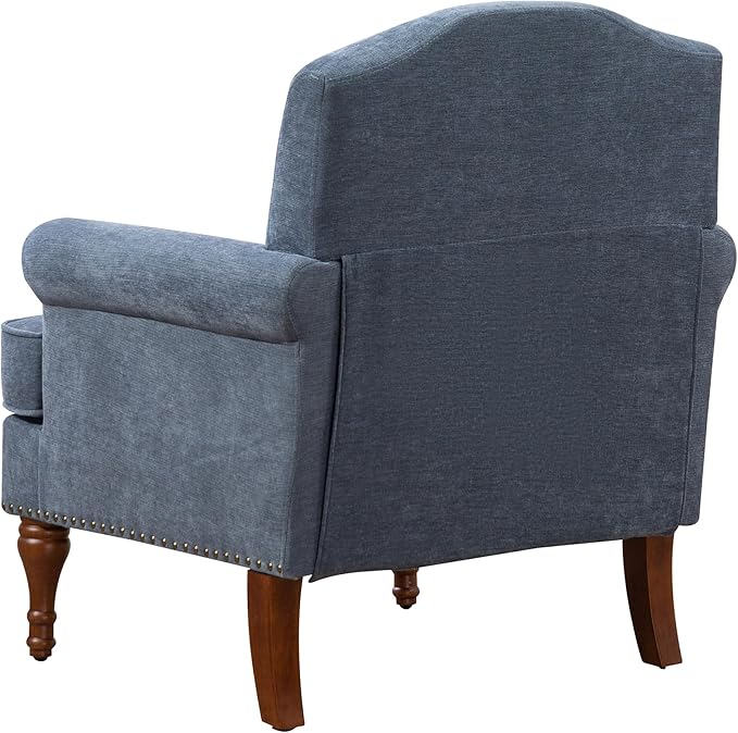 Ball & Cast Accent Chair with Nailhead Trim Armchair,Comfy Chenille Club Sofa Living Room Chairs w/Springs Cushions & Wood Legs,Traditional Single Couch for Bedroom,Farmhouse,Grey
