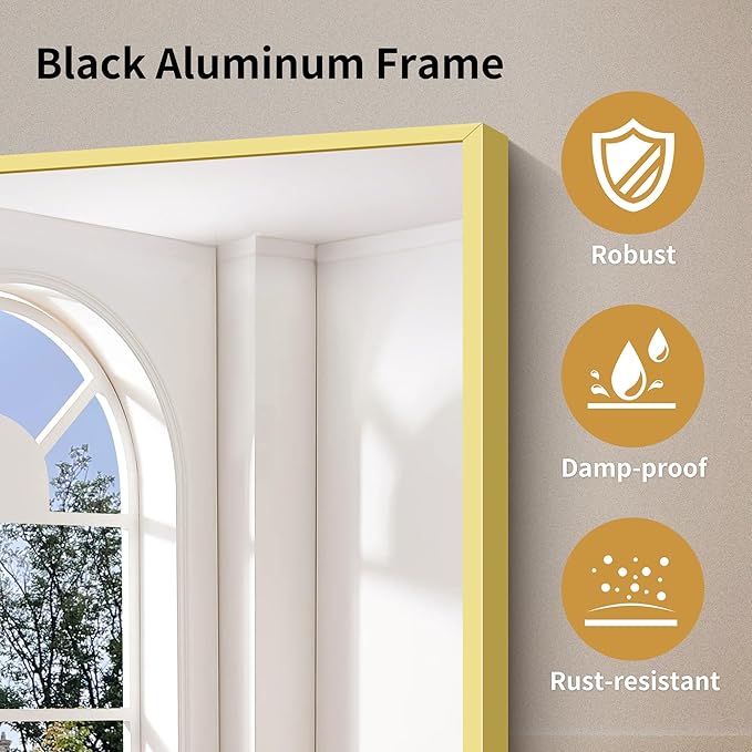 YIROMAN Bathroom Mirror 48"x36", Large Brushed Gold Bathroom Mirror for Over Sink with Aluminum Frame, Rectangular Vanity Mirror with Right Angle, Wall Mirror Hangs Horizontal or Vertical