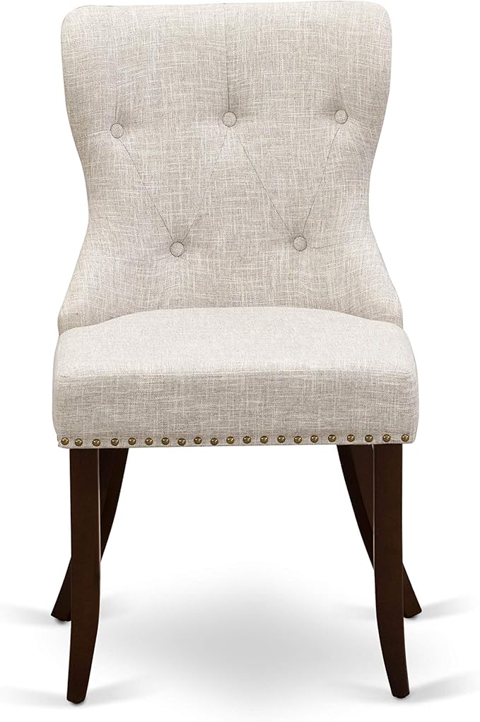 East West Furniture DLSI5-MAH-35 5 Piece Kitchen Table & Chairs Set Includes a Round Dining Room Table with Dropleaf and 4 Doeskin Linen Fabric Parson Dining Chairs, 42x42 Inch, Mahogany