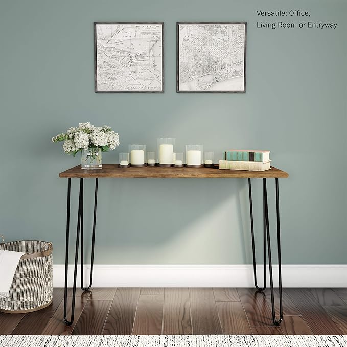 Desk with Hairpin Legs - Modern Industrial Style Home Decor - Woodgrain-Look and Steel Accent Home Office Furniture by Lavish Home (Brown)