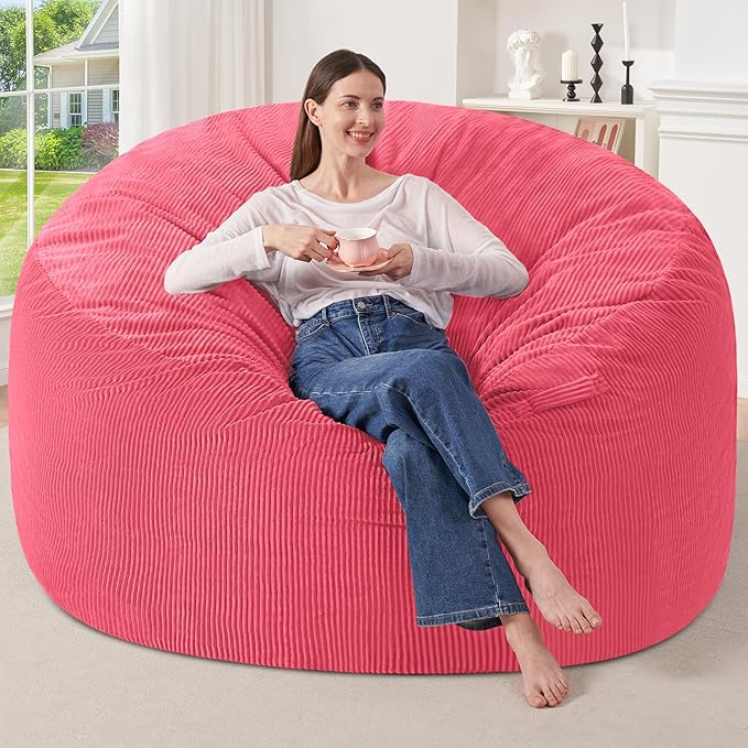 HABUTWAY 6FT Bean Bag Chair,Giant Bean Bag Chairs for Adults,Big Bean Bags with Memory Foam Filled, Large Beanbag Chairs with Soft Corduroy Cover-Pink