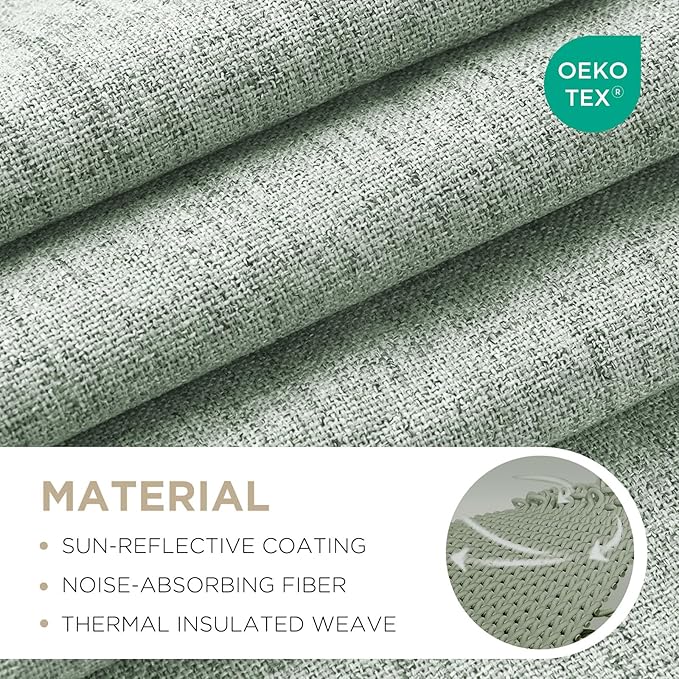 Joydeco Blackout Curtains for Bedroom - 100% Light Blocking 2 Panels Sage Green Drapes 66" W x 90" L, Thermal Insulated Room Darkening Curtains, Linen Textured for Living Room, Rod Pocket & Back Tabs