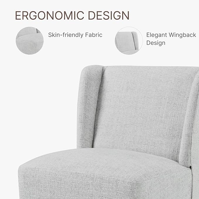 Upholstered Dining Chair with Casters Wingback Modern Side Armless Deskchair with Rollers for Diningroom Bedroom Livingroom Reading Room,Light Grey,2 Box