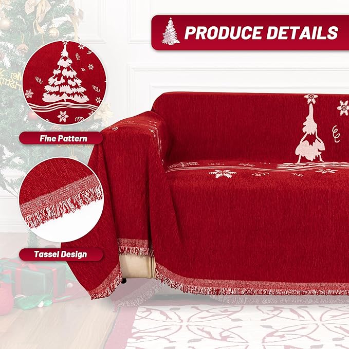MYSKY HOME Sofa Covers for 2 Cushion Couch L Shaped Couch Cover, Washable Couch Covers with Tassels Boho Couch Cover Non Slip Super Universal Soft Sofa Slipcover for Kids, Dogs, Pets, 71"x102", Red