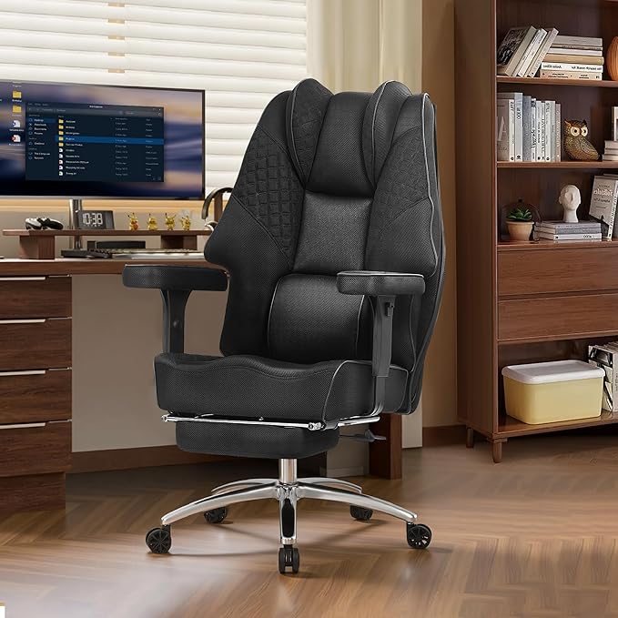 VECELO Big and Tall Office Chair 400lbs, Mesh High Back Computer Chair with Foot Rest, Ergonomic Desk Chair with Lumbar Support and Armrest, Black