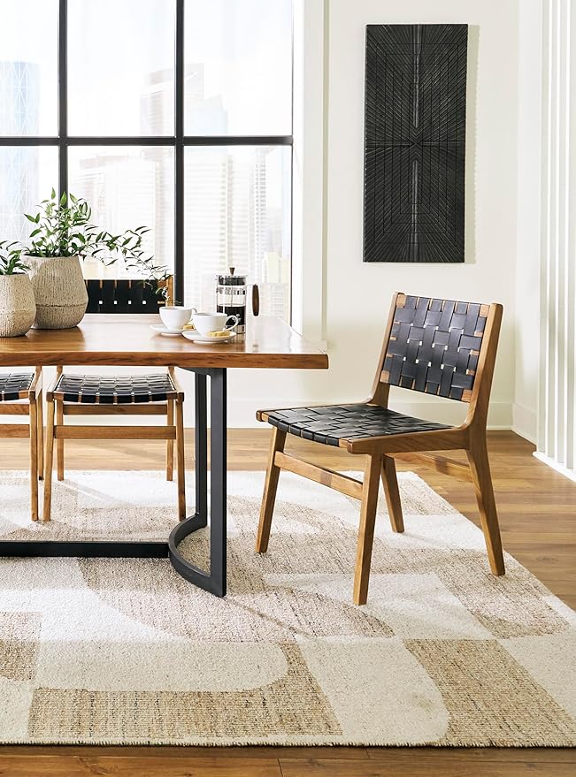 Signature Design by Ashley Fortmaine Contemporary Dining Table with Natural Live Edge, Light Brown & Black