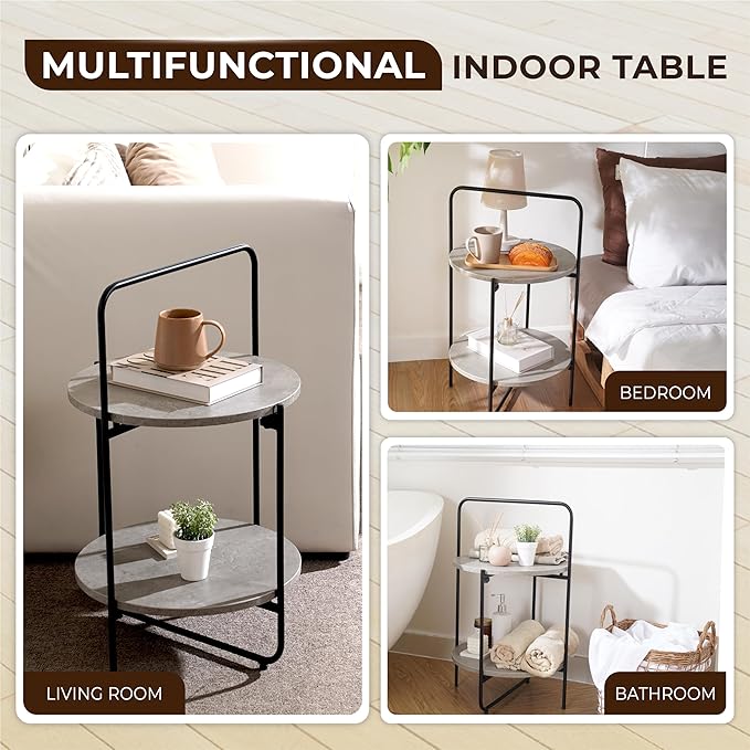 Mijas 2-Tier Side Table, Round End Table, A Stylish and Functional Addition for Home & Office, Perfect for Decor, Storage Solutions, and Enhancing Any Living Space (Cement)