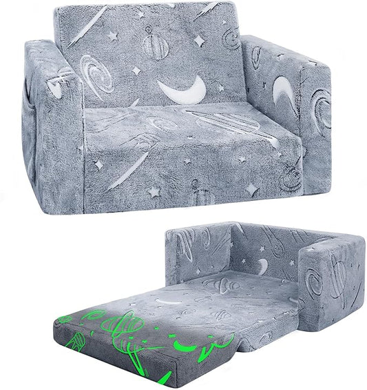Toddler Chair Comfy,2-in-1 Soft Toddler Couch Fold Out for Kids,Convertible Sofa to Lounger,Gift for Girls and Boys Birthday,Space,Medium