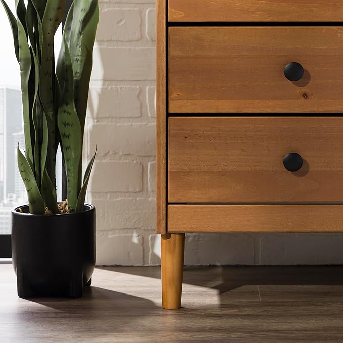 Walker Edison Traditional Wood 3 Drawer Nightstand Side Table Bedroom Storage Drawer and Shelf Bedside End Table, 18 Inch, Caramel