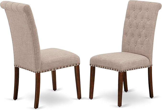 East West Furniture NOBR3-MAH-04 3 Piece Dining Room Table Set Contains a Rectangle Kitchen Table with Butterfly Leaf and 2 Light Tan Linen Fabric Parson Chairs, 32x54 Inch, Mahogany