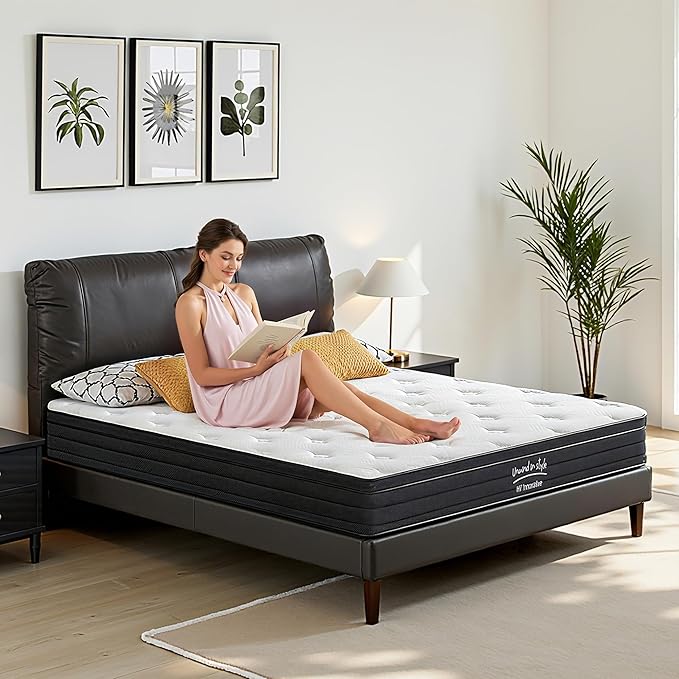 Queen Size Mattress, 12 Inch 5-Zone Pocket Spring Hybrid Mattress with Gel Memory Foam for Pressure Relief & Peaceful Sleep, Medium Firm, Mattress in a Box