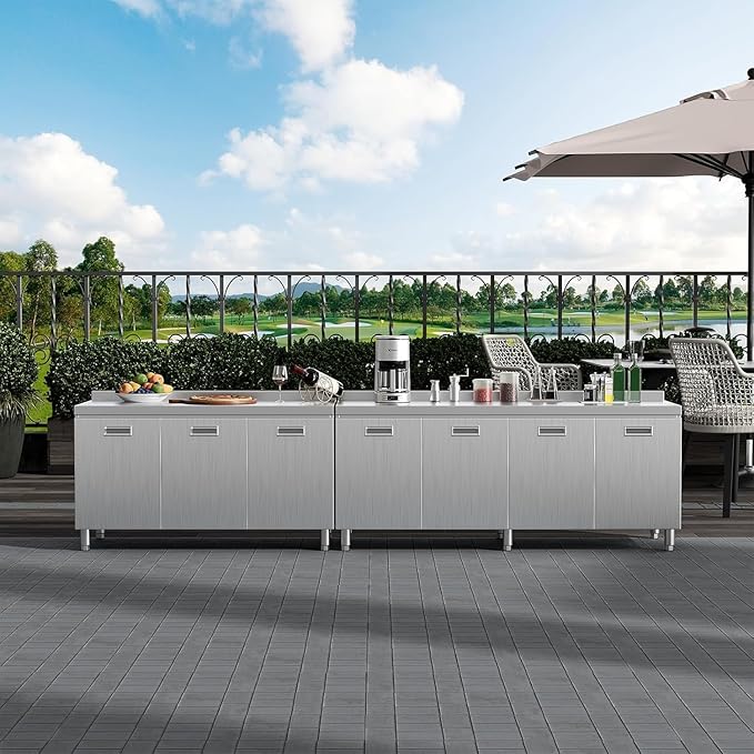 ZZV 59 inch Stainless Steel Prep Table with Storage Stainless Steel Cabinet for Prep & Work Commercial Worktable with Cabinet and 3 Doors for Kitchen, Restaurant, Hotel, Garage, Warehouse, Outdoor