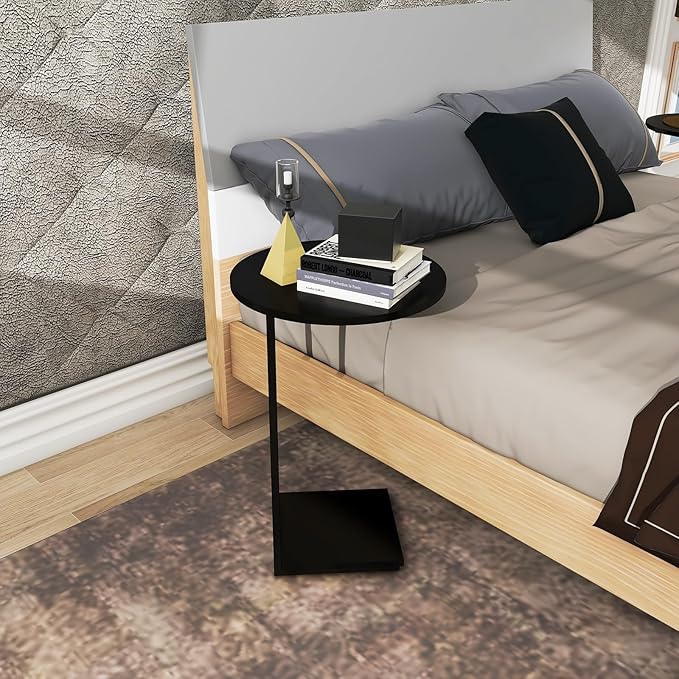 DCLRN C Table End Table Set of 2,C Shaped End Table for Round,Round Side Table is Suitable for Living Room and Bedroom.(Black)