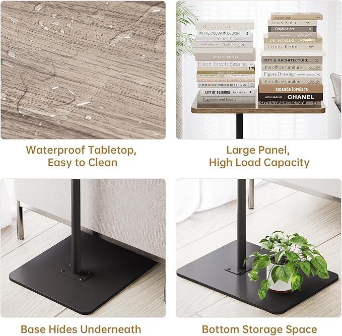 NiHome Minimalist Height Adjustable End Table, 360° Rotatable Sofa Armrest Side Tray Table, Adjustable Legs Space-Saving Couch Bedside Bathtub TV Tray C-Shaped End Table Snack Table for Eating (Gray)