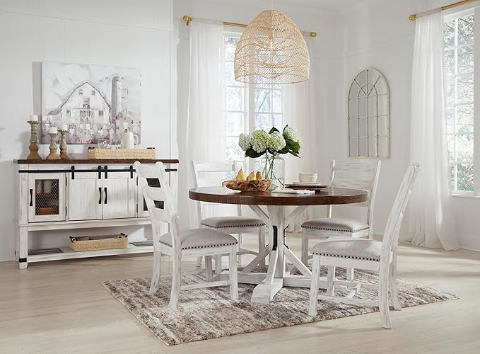 Signature Design by Ashley Valebeck Vintage Farmhouse Cushioned Dining Chair, 2 Count, Whitewash