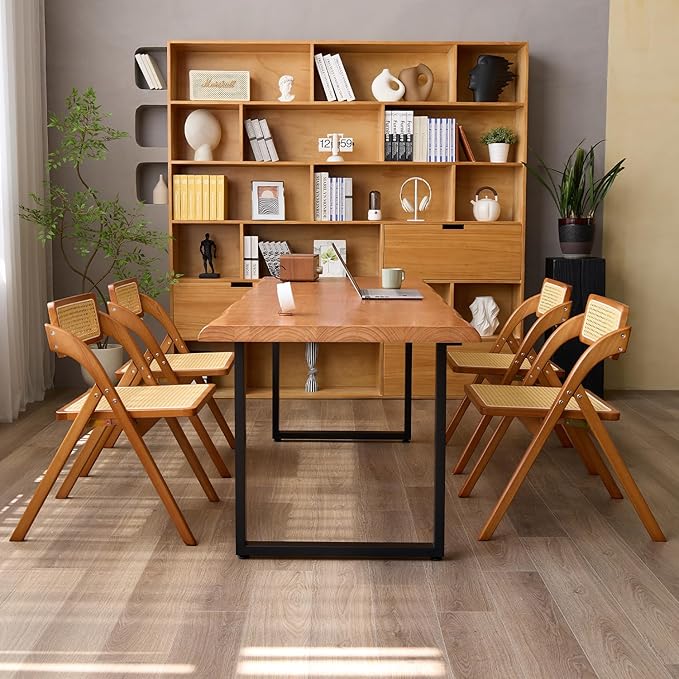 Stylish Solid Wood Office Desk with Sturdy Metal Base - Durable Executive Computer Desk or Dining Table in Multiple Sizes - Perfect for Home Office and Work Environments (Tan62.99in)