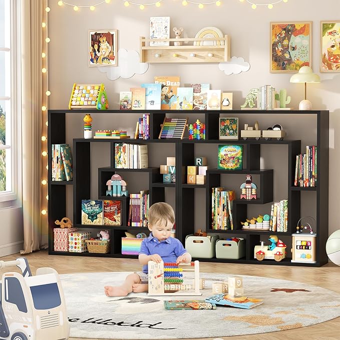 Armocity 5 Tier Display Book Shelf Wall Mounted Bookshelf Freestanding Geometric Bookcase Floating Book Shelves for Wall Bedroom Living Room Home Office, 45.5"(W) * 47"(H), Black