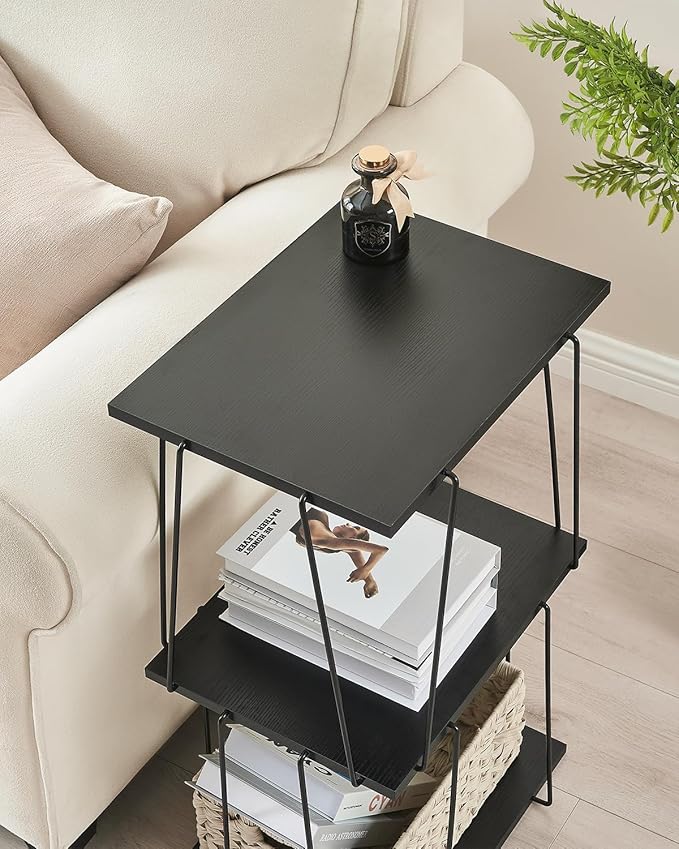 Tall Side Table, Small End Table, 29 inch High Accent Table, Bedside Table for Living Room, Bedroom and Office, Ebony Black