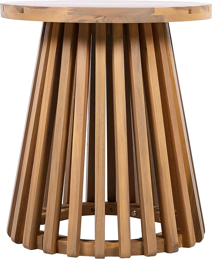 Christopher Knight Home Taki Acacia Wood Patio Coffee Table, Round Table with Unique Wooden Base for Backyard, Stylish Indoor/Outdoor Table, Easy Assembly, Space Saving Outdoor Furniture, Light Teak