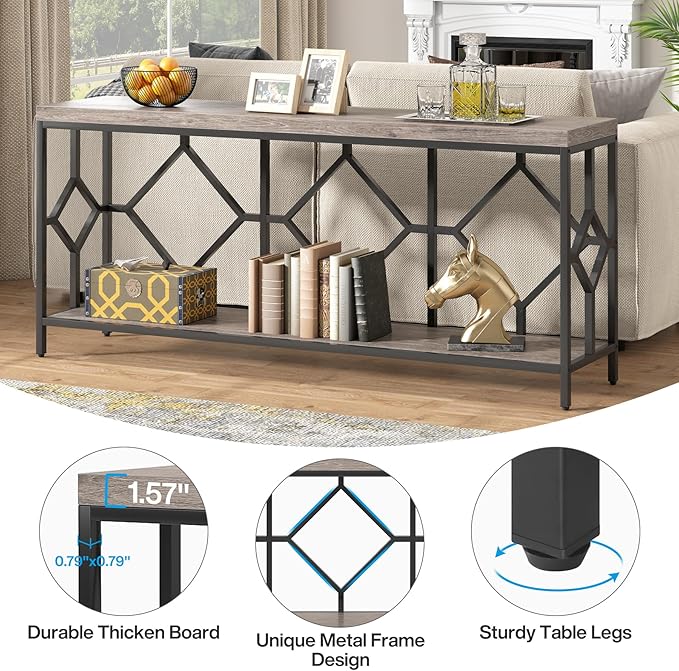 Tribesigns 71 Inch Extra Long Sofa Table, Narrow Long Sofa Console Tables Behind Couch Table with Open Storage Shelf
