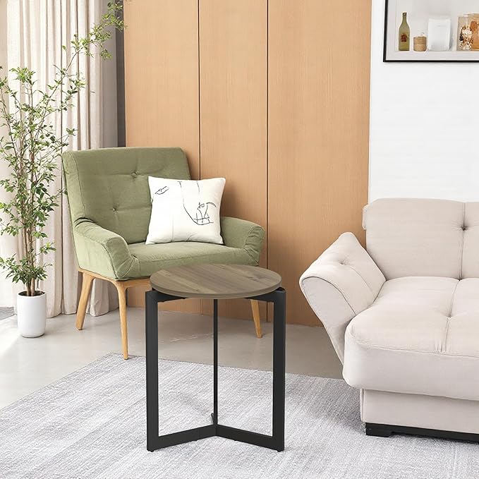 Round Dining Table, 15.75" Small Dinner Table with Metal Base Round Brown Side End Tables for Dining Room, Kitchen, Living Room