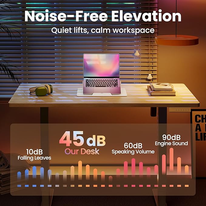 HUANUO 48" Electric Standing Desk Adjustable Height, 4 Memory Height Settings, Sit Stand Up Desk for Home Office & Computer Workstation, Light Walnut