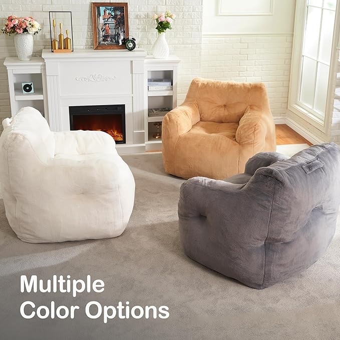 Hobestluk Bean Bag Chair for Adult Small Bean Bag Chairs with Arms Furry Beanbag Chair with Foam Filler Stuffed Bean Bag Sofa for Reading in Bedroom Living Room and Dorms(Grey)