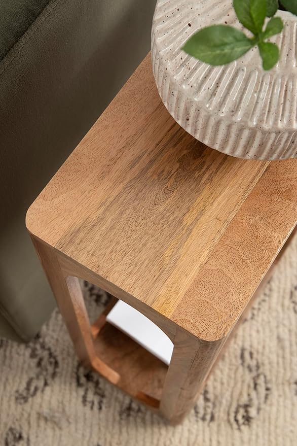 Kate and Laurel Dahl Modern Slatted Wooden Slim Side Table