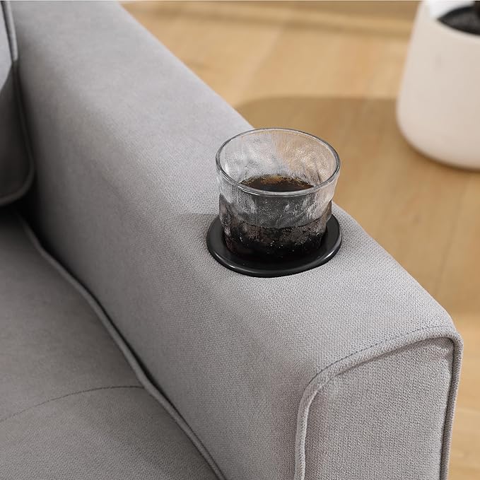 ERYE Modern Upholstered Loveseat Sofa Foldable Convertible Floor Sofabed W/Cupholders and Pockets, 3 Fold Tufted Futon Lounge Sofa with Pull Out Sleeper Couch Bed for Living Room Bedroom Studio