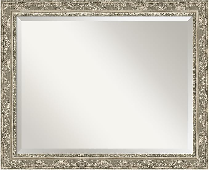 Amanti Art Bathroom Mirror for Over Sink, 27x33 Filigree Silver Rectangle Vanity Mirror, Large Traditional Frame, Hangs Horizonally and Vertically, Bathroom Wall Decor, Beveled Edge