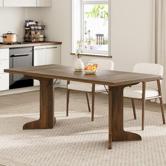 71" Dining Table for 6 to 8 People, Modern Dinner Table with Unique Wooden Legs, Rectangle Dining Table for Kitchen, Dining Room & Living Room, Walnut