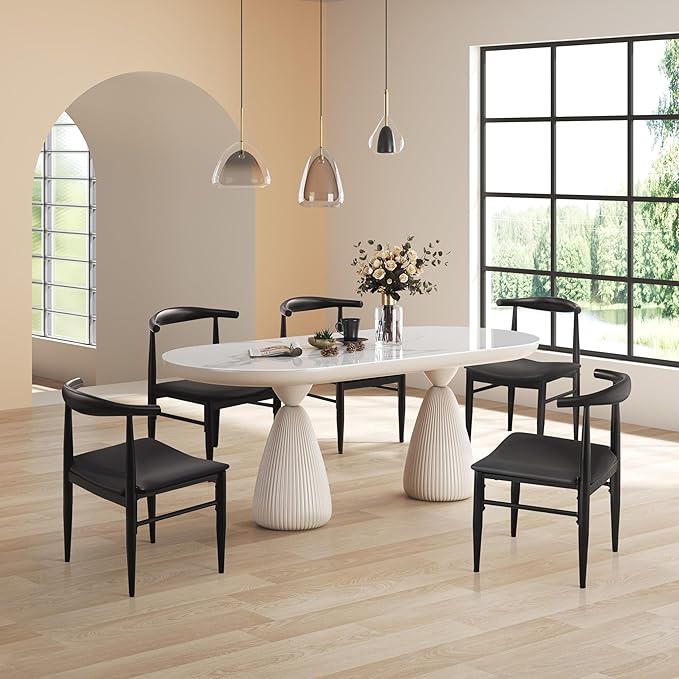 Yaheetech Dining Chairs Set of 6 Mid Century Modern Leather Dining Room Chairs with Armless Backrest & Metal Legs for Kitchen, Living Room, Black