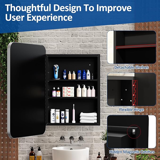 24x30 Inch Bathroom Medicine Cabinet with Mirror Metal Framed Recessed or Wall Mounted Mirrored Medicine Cabinets for Bathroom Brushed Silver