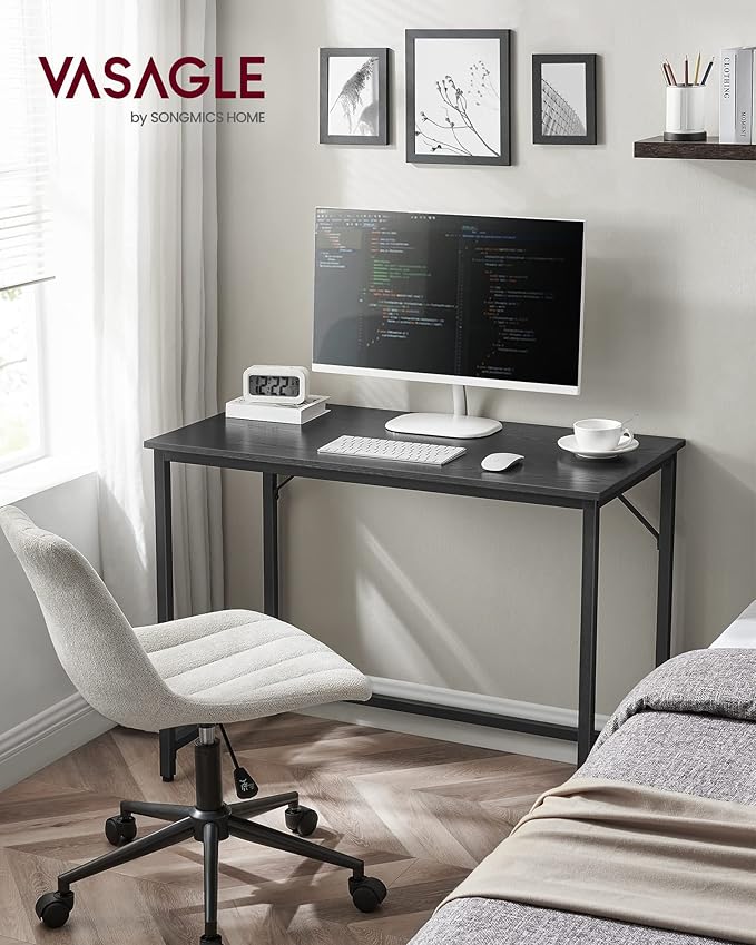 VASAGLE Computer Desk, Gaming Desk, Home Office Desk, for Small Spaces, 19.7 x 39.4 x 29.9 Inches, Industrial Style, Metal Frame, Black with Wood Grain ULWD041B56