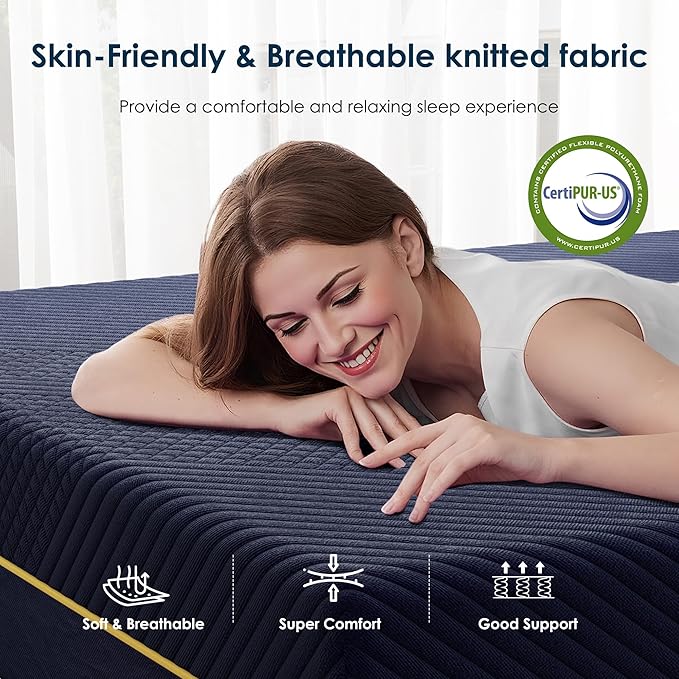 SDHYL Queen Mattress, 10 Inch Gel Infused Memory Foam Mattress for Good Sleep, Bed in a Box Mid Firm CertiPUR-US Certified & Fiberglass Free, Washable Cover, 80"*60"