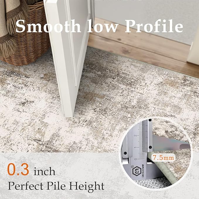 4x6 Washable Area Rug Brown Grey Neutral Abstract Entryway Kitchen Non Slip Low Pile Throw Rug Living Room Bedroom Indoor Doormat Soft Carpet for Entrance Bathroom Office