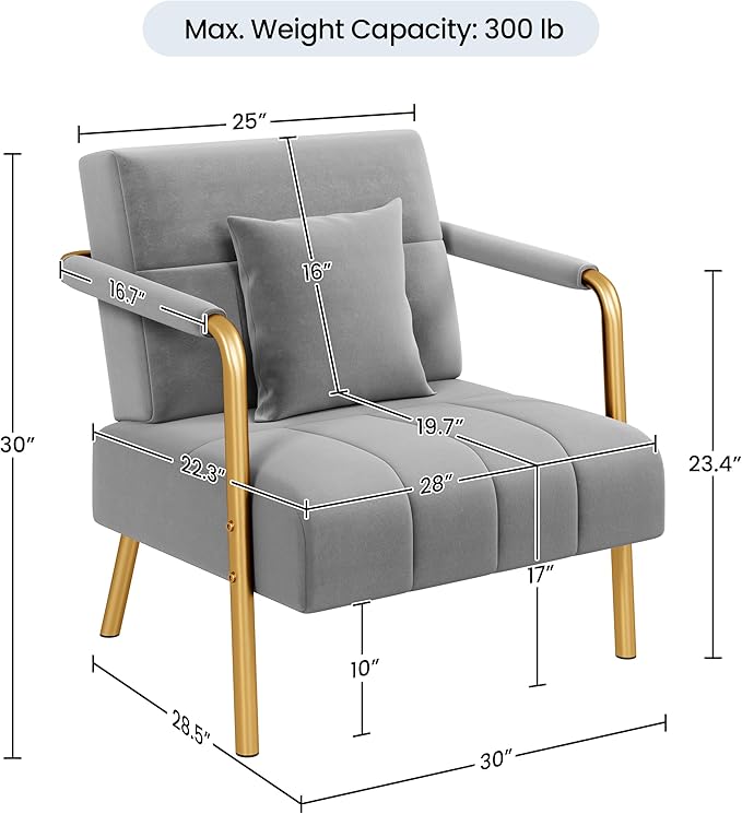 Yaheetech 30" W Modern Sofa Small Sofa Luxurious Velvet Fabric Couch with Gold-Tone Metal Arms and Legs for Living Room, Home Office, Studio Light Gray