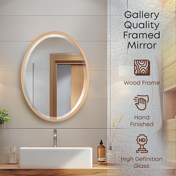 OVALCREST - Oval Wooden Beveled Wall Mirror for Home Decor, Bathroom, Vanity, Bedroom, Living Room, Hallway - London Style (Gold Paint) 25.1 x 37.1