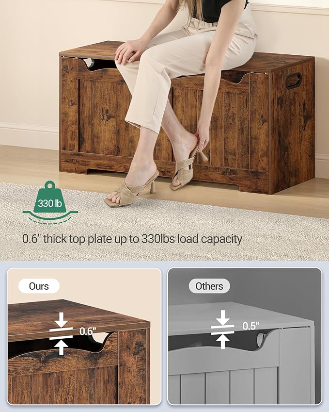 39.4" Storage Chest, Storage Bench Trunk with 2 Safety Hinge, Wooden Box, Lift-Top Chest Organizer, Shoe Bench for Entryway, Bedroom, Living Room, Rustic Brown SB01001X