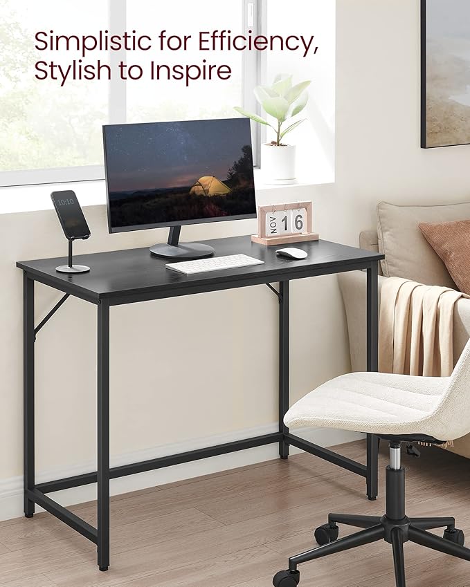 VASAGLE Computer Desk, Gaming Desk, Home Office Desk, for Small Spaces, 19.7 x 39.4 x 29.9 Inches, Industrial Style, Metal Frame, Black with Wood Grain ULWD041B56