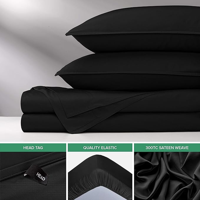 California King Sheets by Pure Bamboo, Genuine 100% Organic Viscose Derived from Bamboo Bed Sheet Set, Soft & Cooling, Double Stitching, Lifetime Quality Promise (California King, Black)