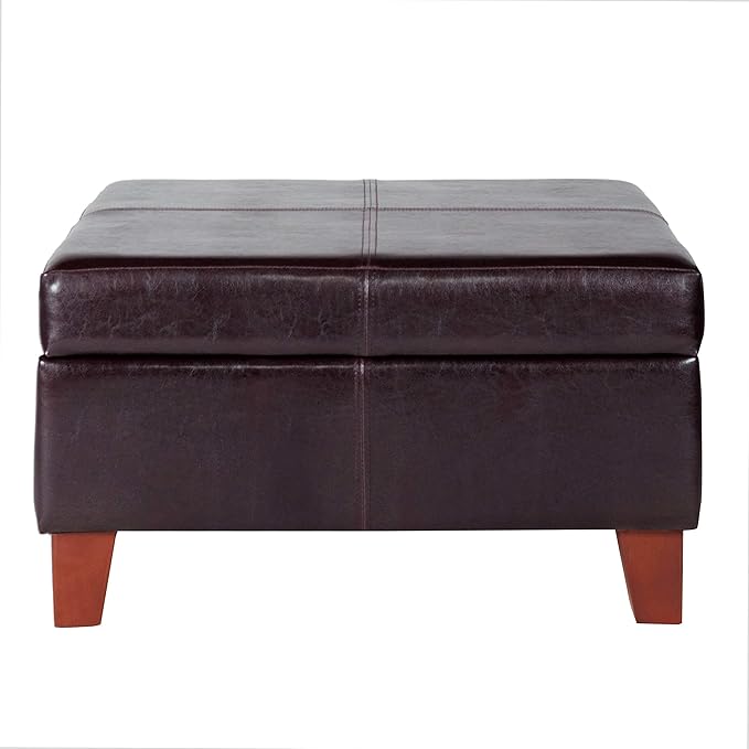 Homepop Home Decor |K2380-E155 | Luxury Large Faux Leather Square Storage Ottoman | Ottoman with Storage for Living Room & Bedroom, Distressed Brown