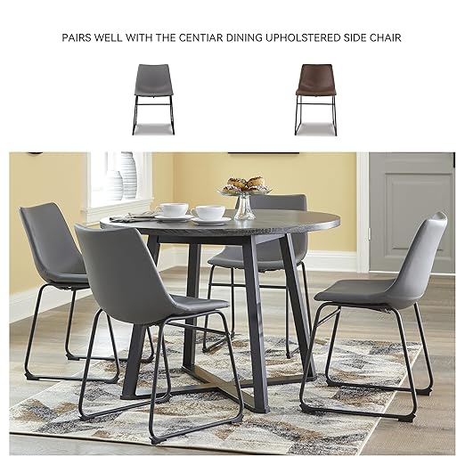 Signature Design by Ashley Centiar Mid Century Round Dining Room Table with Metal Legs, Gray & Black