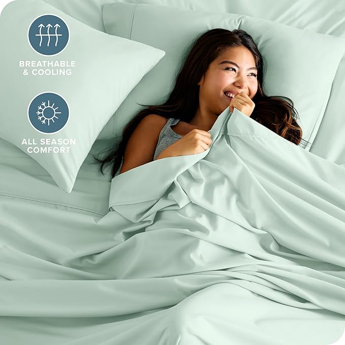 Bare Home Queen Sheet Set - Luxury 1800 Ultra-Soft Microfiber Bed Sheets - Double Brushed - Deep Pockets - Easy Fit - 4 Piece Set - Bedding Sheets & Pillowcases (Queen, Spring Mint)