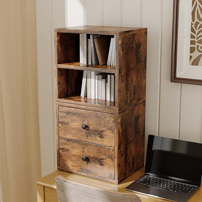 FUSUNBAO Magic DIY Storage Organizer - Stackable Cubes for Home Books, Clothes, Toys-Modular Cubby Storage System-Office Cubical-Bookcase Closet (Antique Brown, 1 Layer Cube)