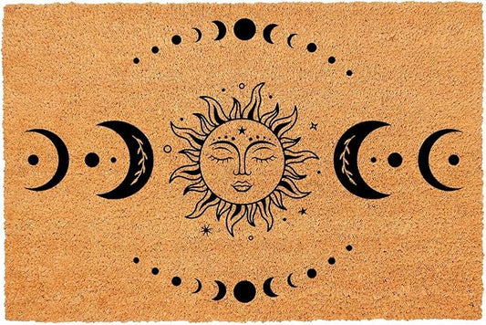 Funny Coir Doormat Sun and Moon Phase Magic Moon Door Mats for Entryway Decor Outdoor Mat with Heavy Duty Front Porch Welcome Mats Entry Natural Coir House Warming Gift Mat 23.7 x 15.7 inch