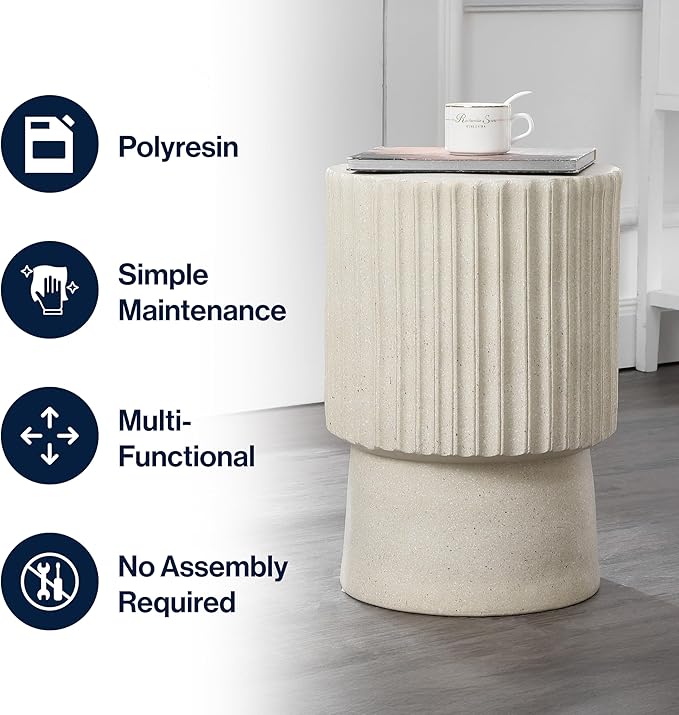 JONATHAN Y TBL1102B Louisa 19" Modern Art Deco Tambour Indoor/Outdoor Accent Table Art Deco, Minimalist, Contemporary, Bohemian, Mid-Century, Patio, Garden, Bathroom,Living Room, Cream Terrazzo Finish