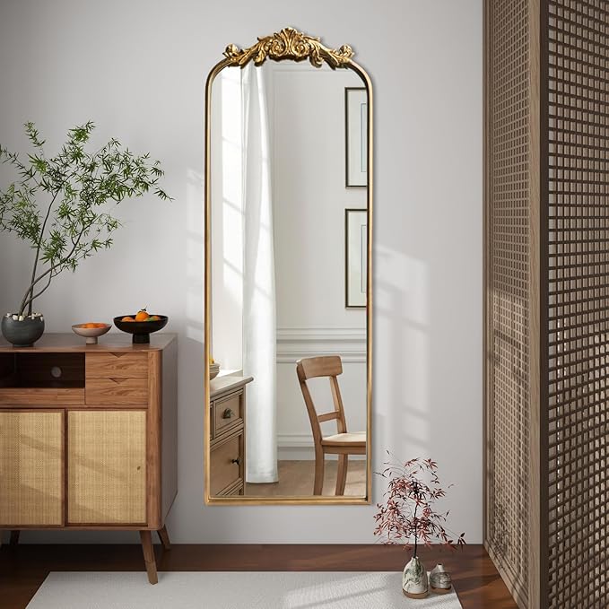 WAMIRRO Ornate Gold Mirror,Vintage Arched Antique Floor Mirrors for Living Room Hallway Fireplace Bathroom Entryway 18"X53"
